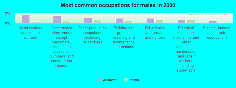 Most common occupations for males in 2000