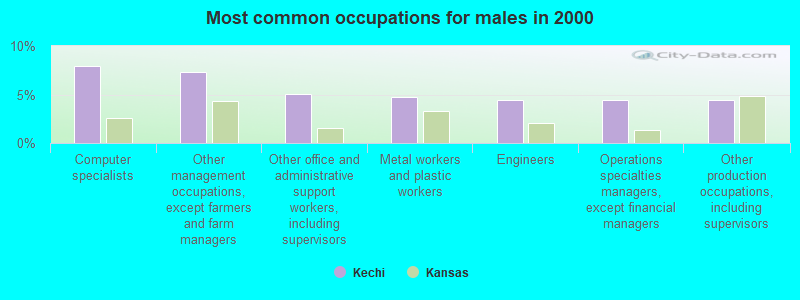 Most common occupations for males in 2000