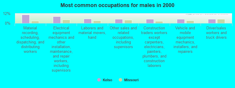 Most common occupations for males in 2000