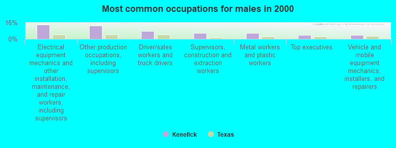 Most common occupations for males in 2000