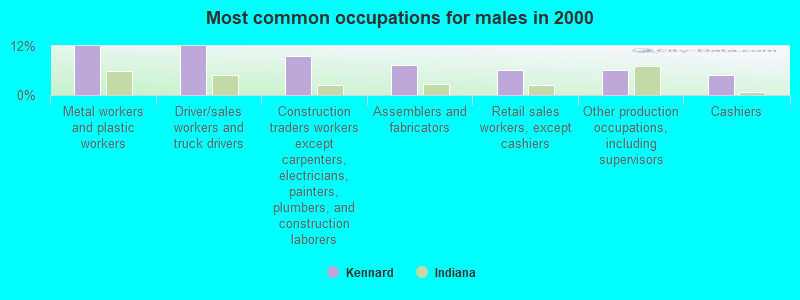 Most common occupations for males in 2000