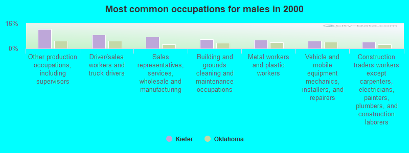 Most common occupations for males in 2000