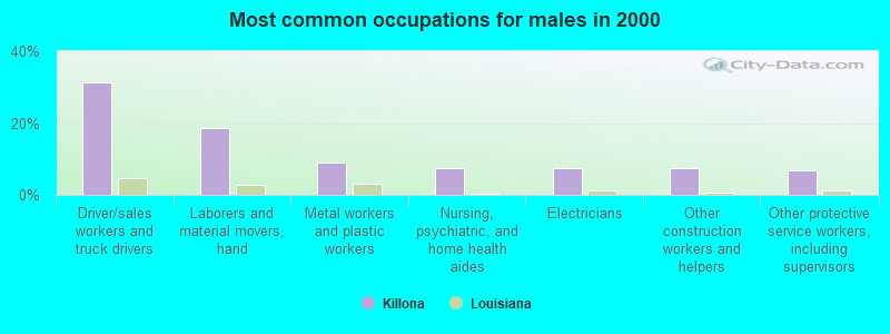 Most common occupations for males in 2000