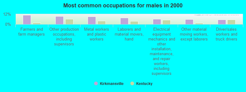 Most common occupations for males in 2000