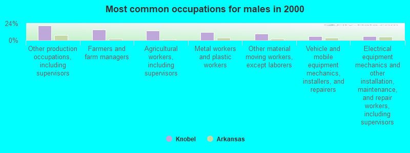 Most common occupations for males in 2000