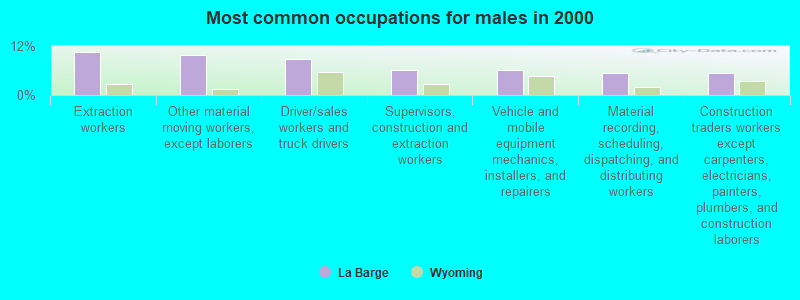 Most common occupations for males in 2000