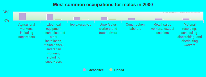 Most common occupations for males in 2000