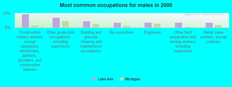 Most common occupations for males in 2000