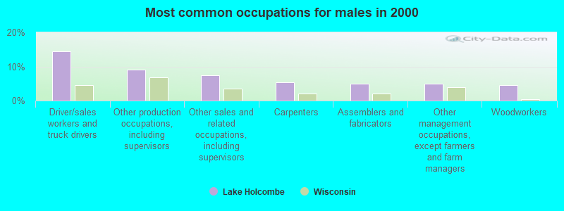 Most common occupations for males in 2000