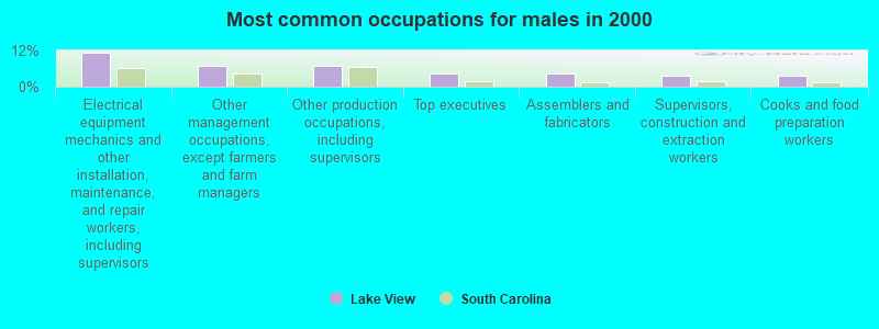 Most common occupations for males in 2000