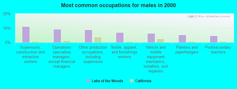 Most common occupations for males in 2000