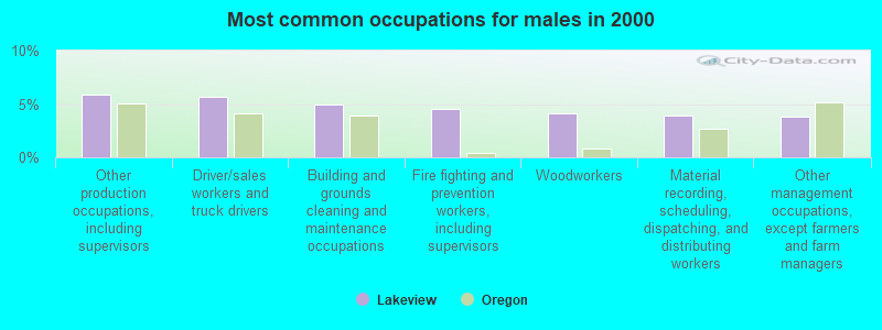 Most common occupations for males in 2000