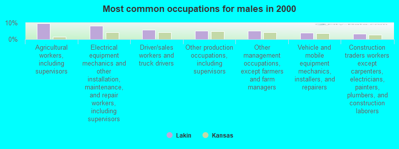 Most common occupations for males in 2000