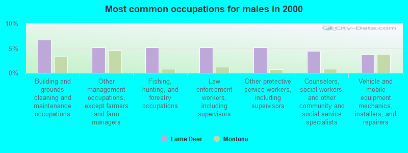 Most common occupations for males in 2000