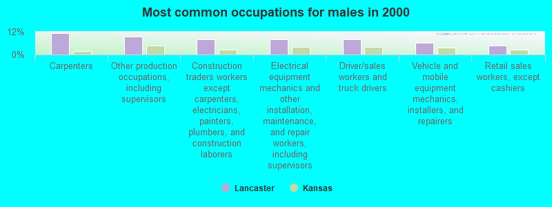 Most common occupations for males in 2000