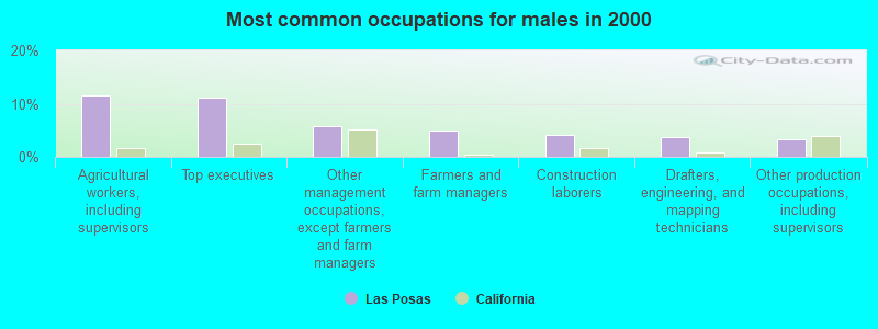 Most common occupations for males in 2000