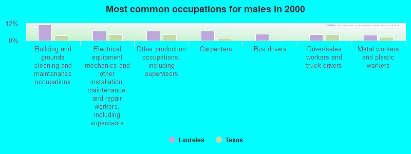 Most common occupations for males in 2000