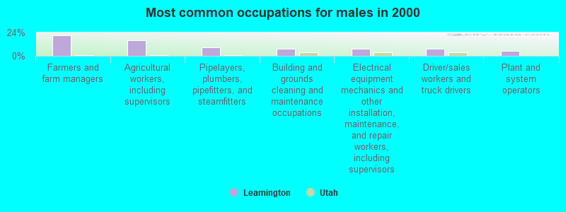 Most common occupations for males in 2000