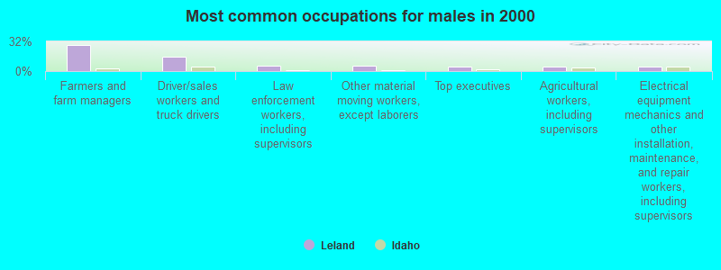 Most common occupations for males in 2000