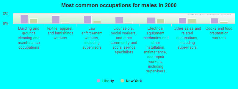 Most common occupations for males in 2000