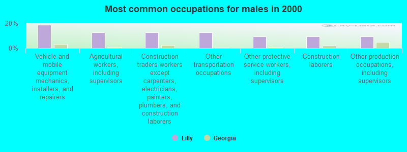 Most common occupations for males in 2000