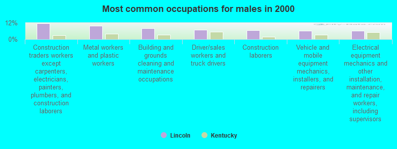 Most common occupations for males in 2000