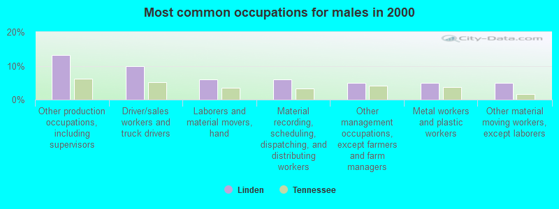 Most common occupations for males in 2000