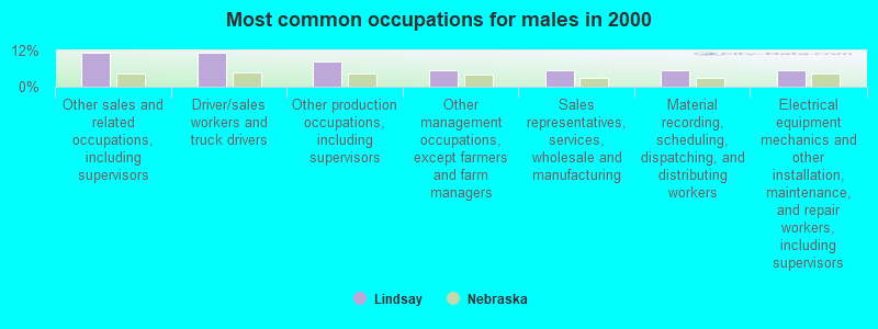 Most common occupations for males in 2000