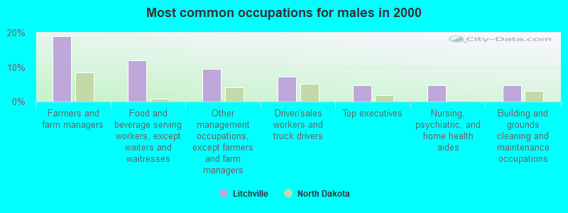 Most common occupations for males in 2000