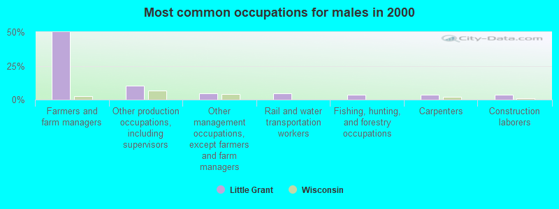 Most common occupations for males in 2000