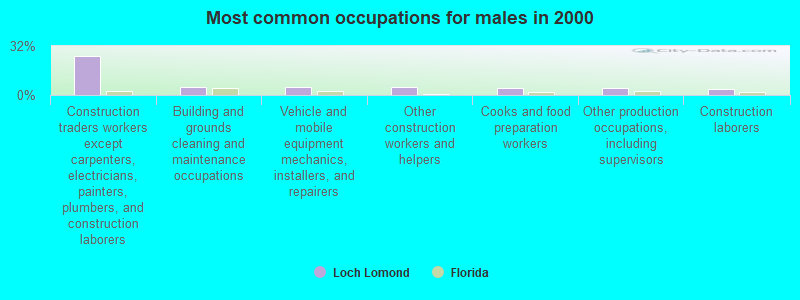 Most common occupations for males in 2000