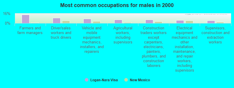 Most common occupations for males in 2000