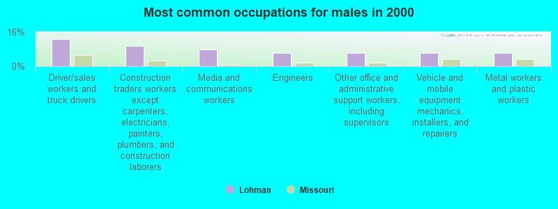 Most common occupations for males in 2000