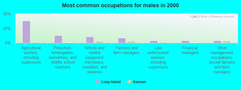 Most common occupations for males in 2000