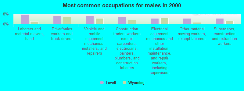 Most common occupations for males in 2000