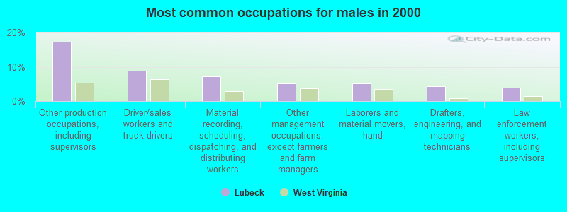 Most common occupations for males in 2000