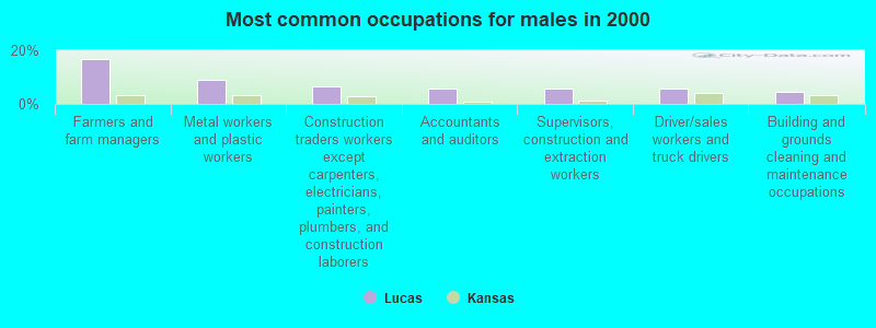 Most common occupations for males in 2000