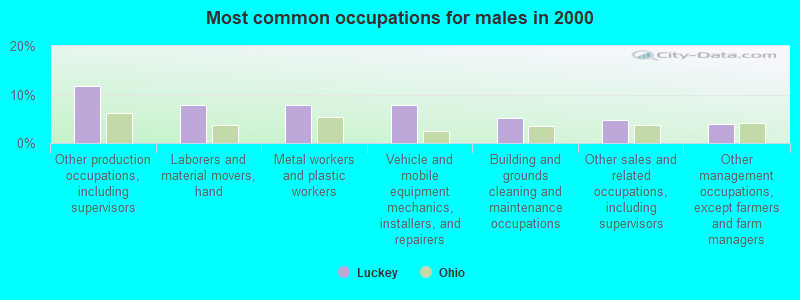 Most common occupations for males in 2000