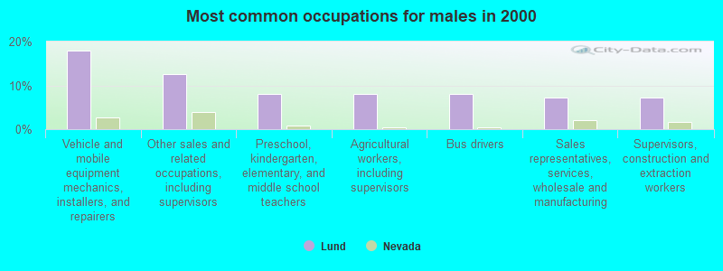 Most common occupations for males in 2000