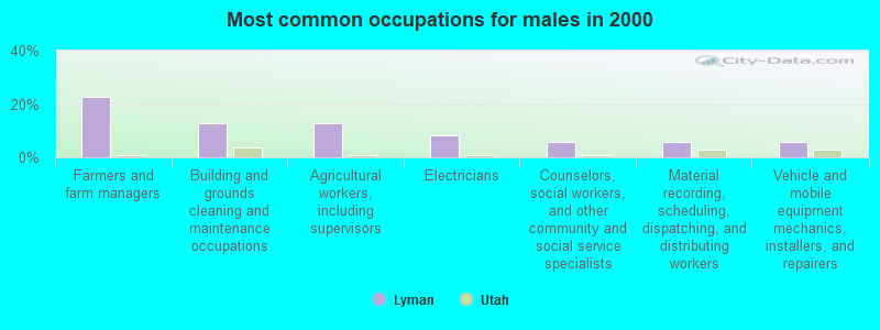 Most common occupations for males in 2000