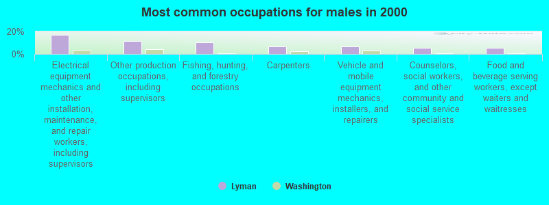 Most common occupations for males in 2000