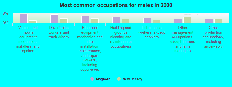 Most common occupations for males in 2000