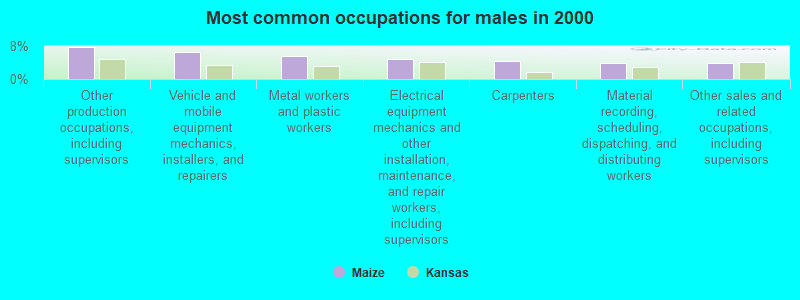 Most common occupations for males in 2000