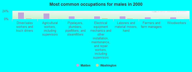 Most common occupations for males in 2000