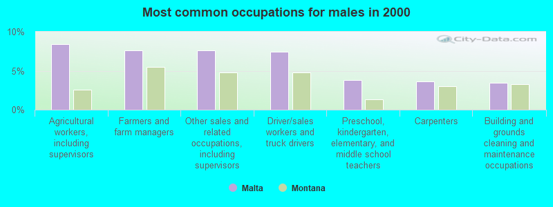 Most common occupations for males in 2000