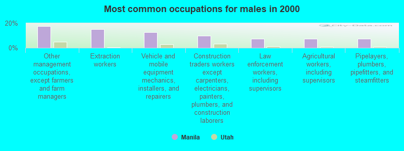 Most common occupations for males in 2000