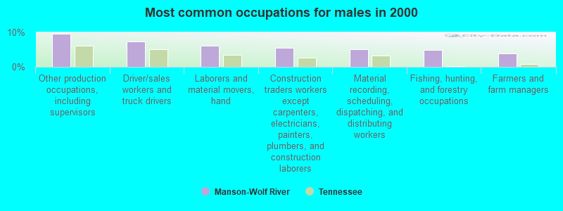 Most common occupations for males in 2000