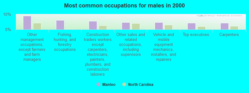 Most common occupations for males in 2000