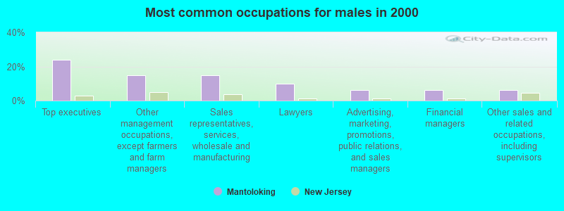 Most common occupations for males in 2000