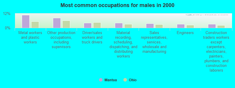 Most common occupations for males in 2000